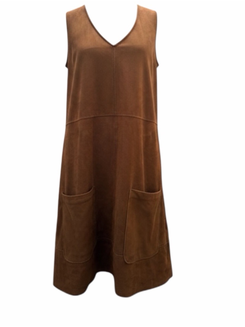 Abercrombie & Fitch Sleeveless Faux Suede V-Neck Pocket Dress in Brown Size LT